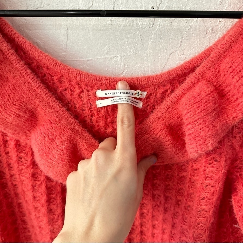 Anthropologie Boat Neck Ruffle Waffle Knit Sweater Pink Size S - Picture 5 of 6